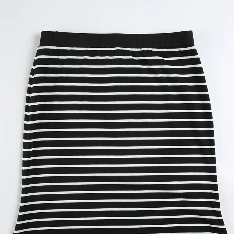 Strip Long Skirt Straight Bottom Slit Skirt