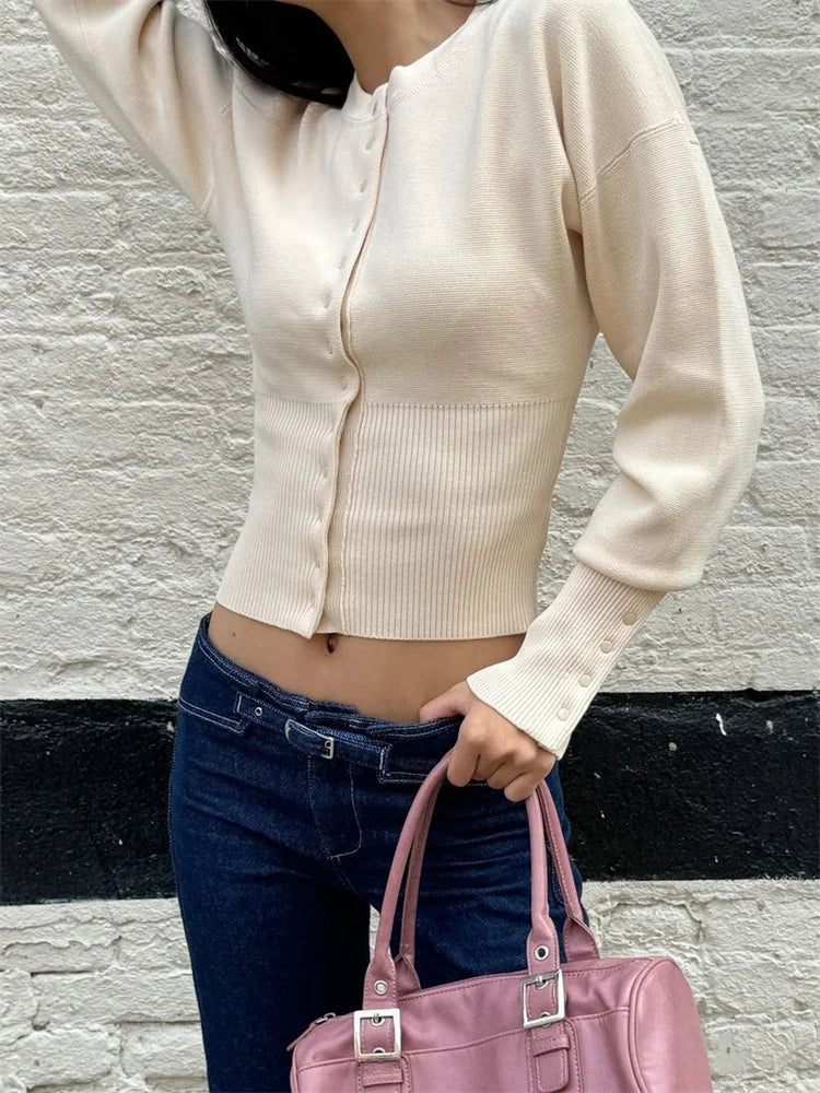 Knit Cardigan Top Ribbed Patchwork Slim Cropped Inner Top Knit Cardigan Out
