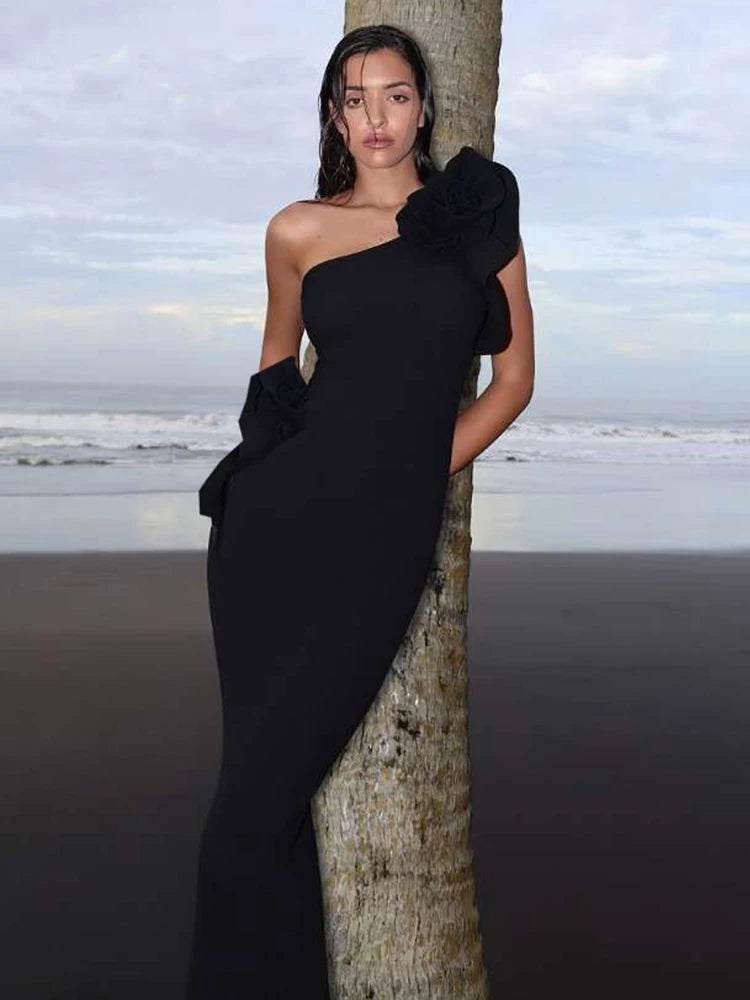 Applique Dress Sleevele Ribb Sheath Maxi Banquet