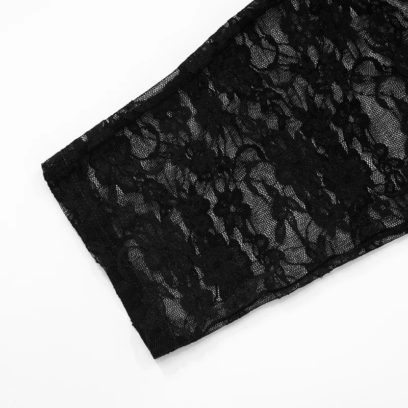 Black Lace Strapless Top See-Through Pants Two Piece Set