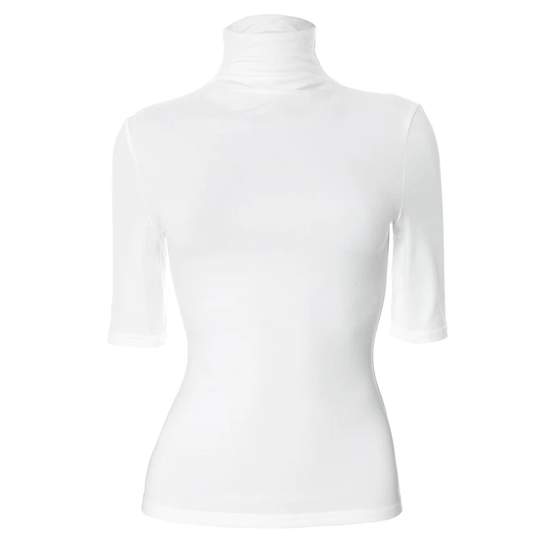 Spring And 'S Color High Neck Half-Sleeved Tight Slim al T-Shirt Top Commuter