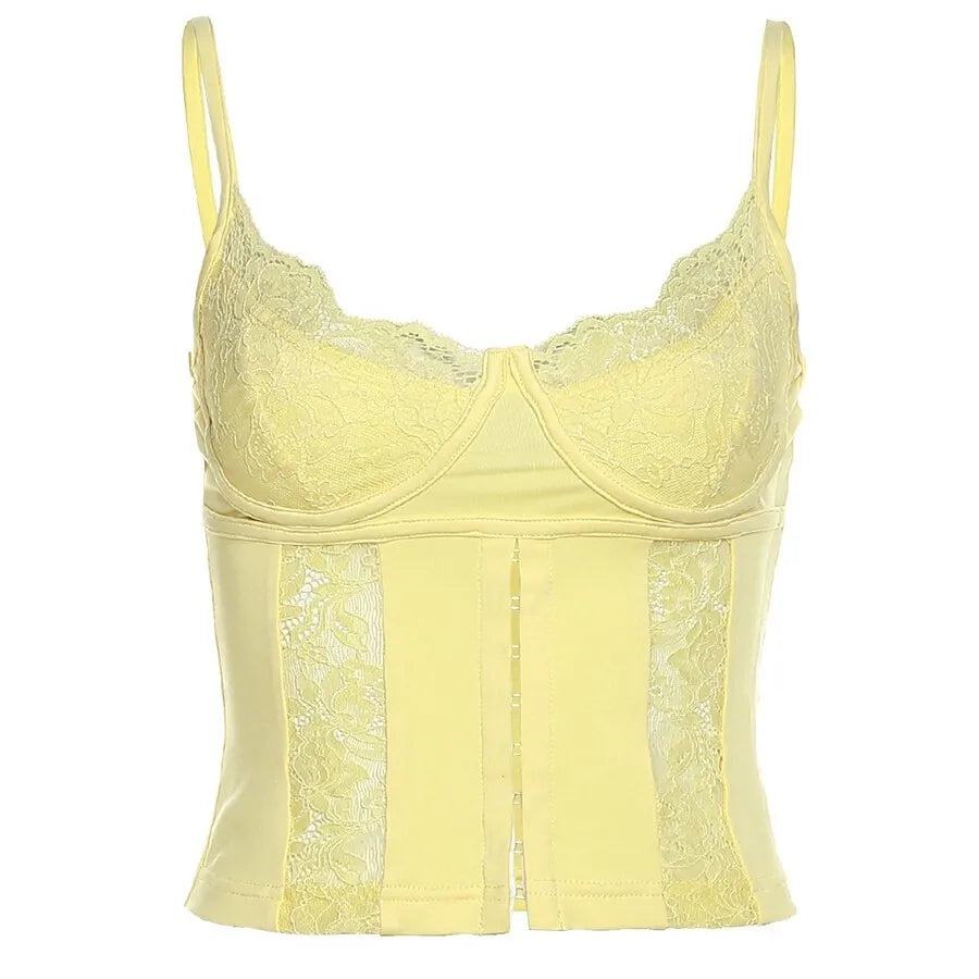 Youth Lace Patchwork Hollow-out Design Sleeveless Camisoles Slim Fit V-neck Tanks Top Vest