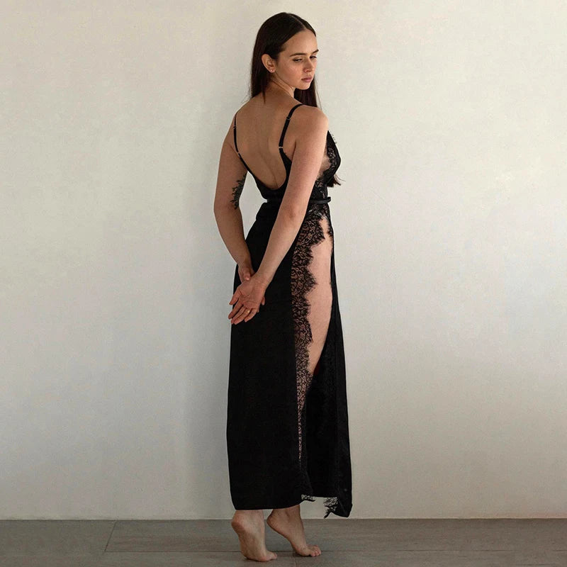 Sleevele Lace Patchwork Sling Split Dress