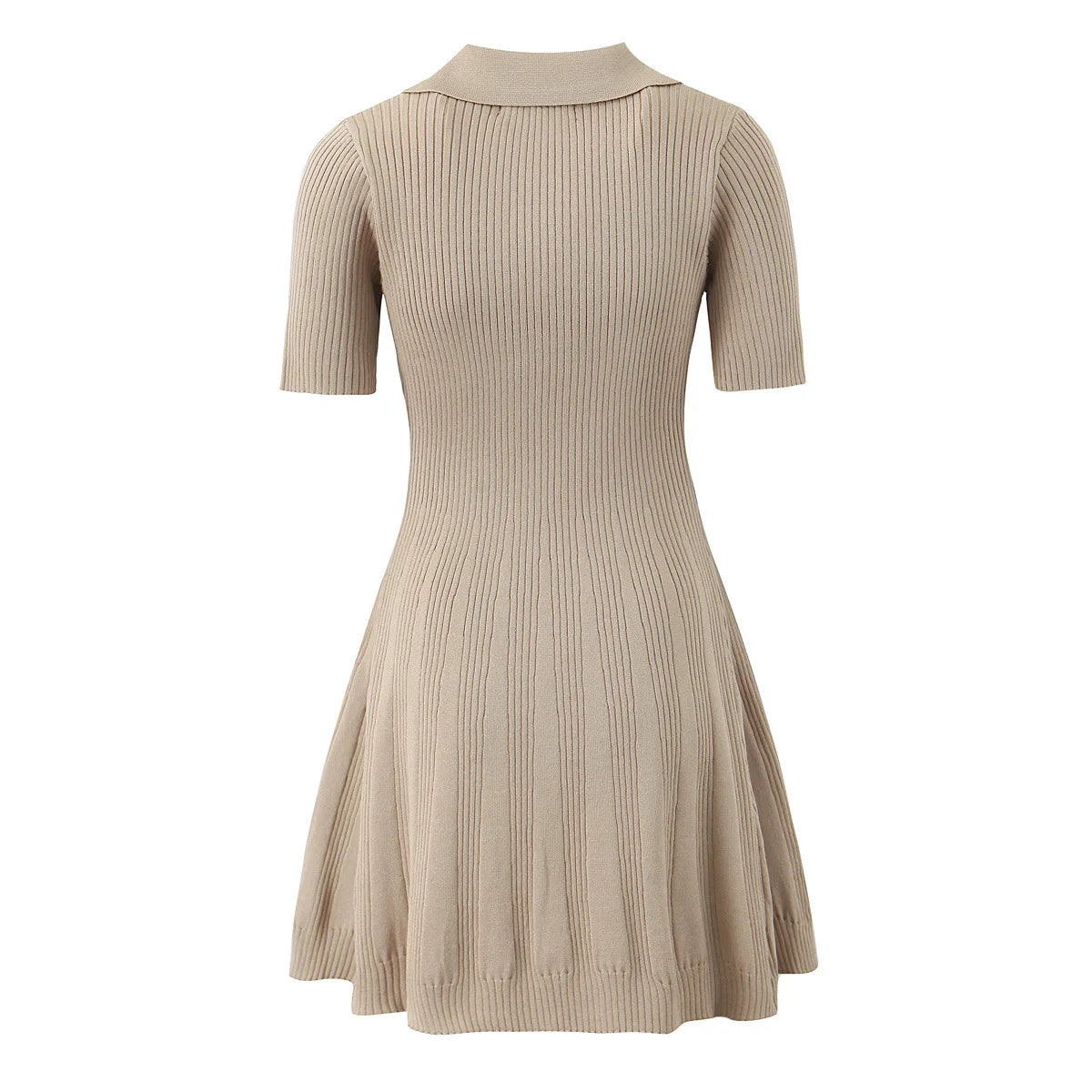 Knit Bodycon Dress Khaki Polo Collar Dress Short Sleeve