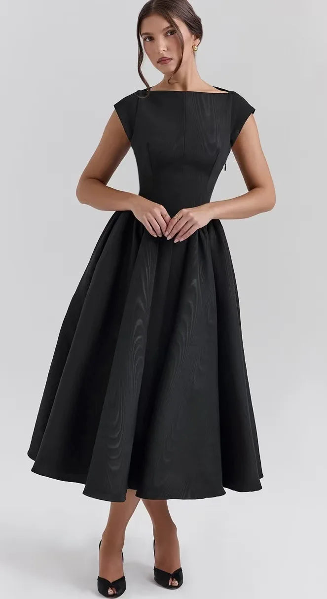 French Backless Sleeveless Pleated Slim Fit Vest Dress for