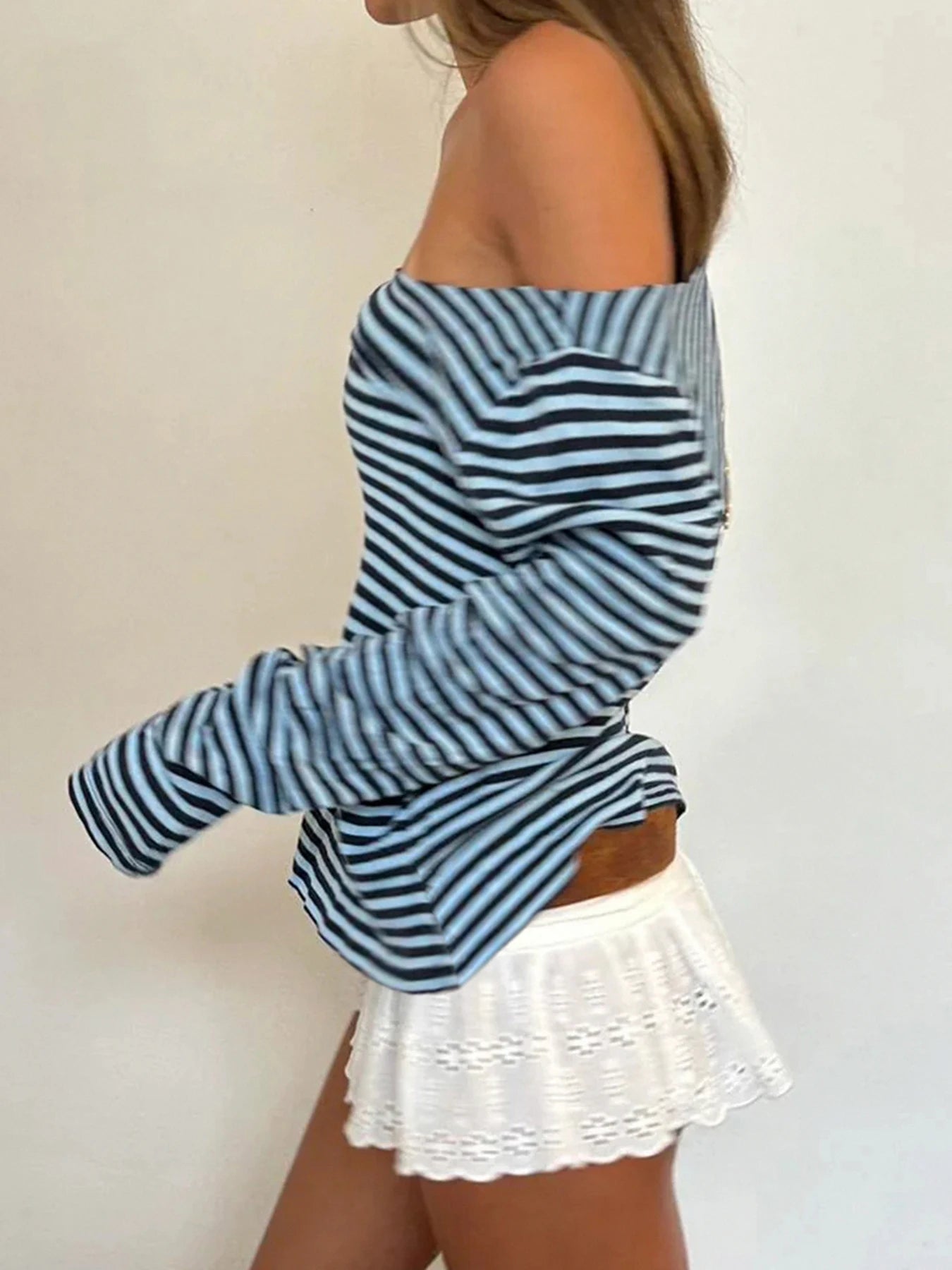 Strip Shirt Long Sleeve V-neck