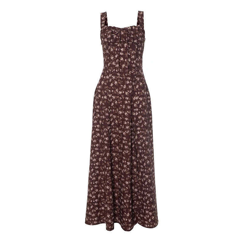 'S Spring Floral Backless Chest Strap Slim Camisole High Open k Dress Rustic