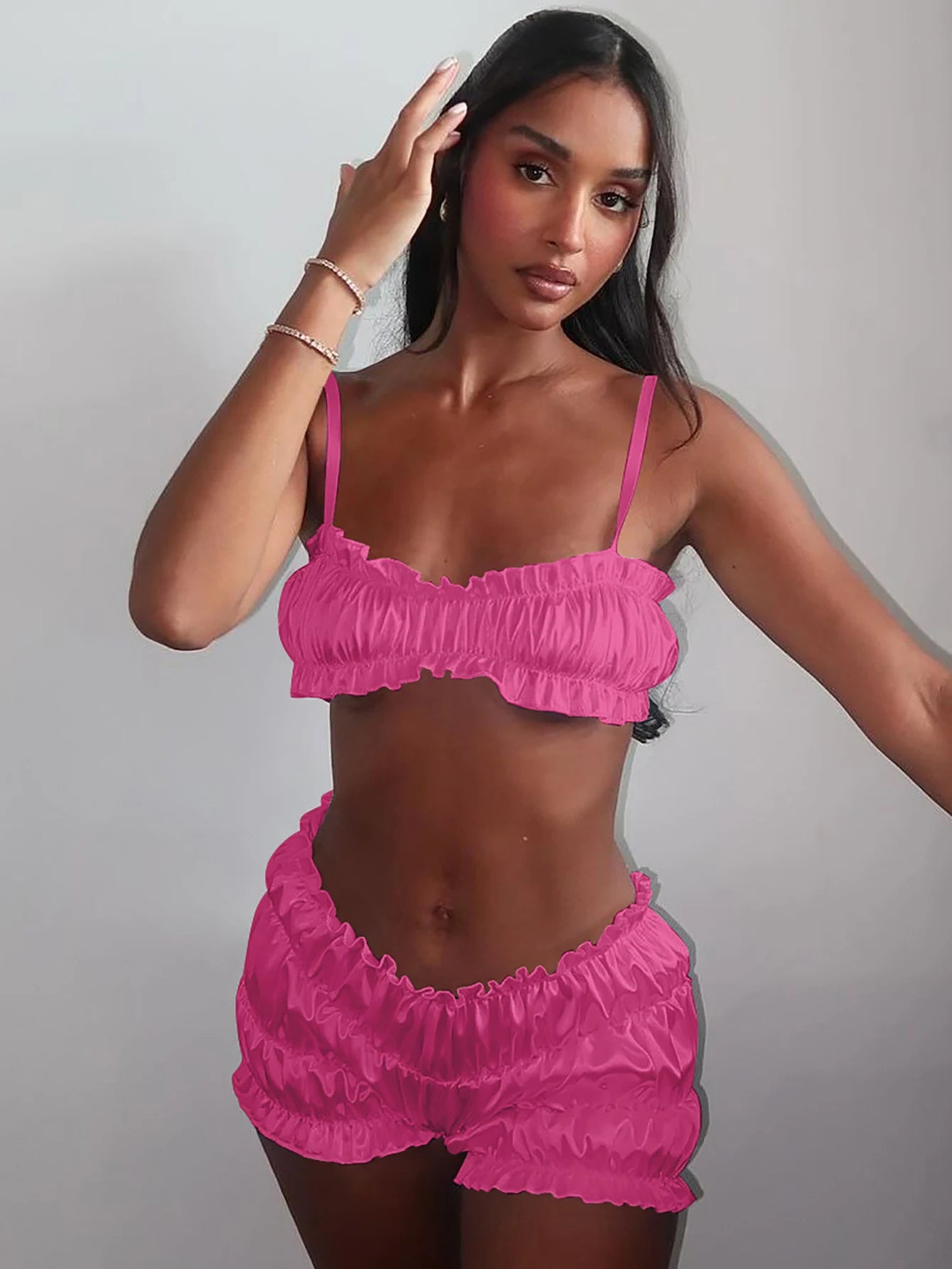 Ruched Slim Top Shorts Two Piece Set