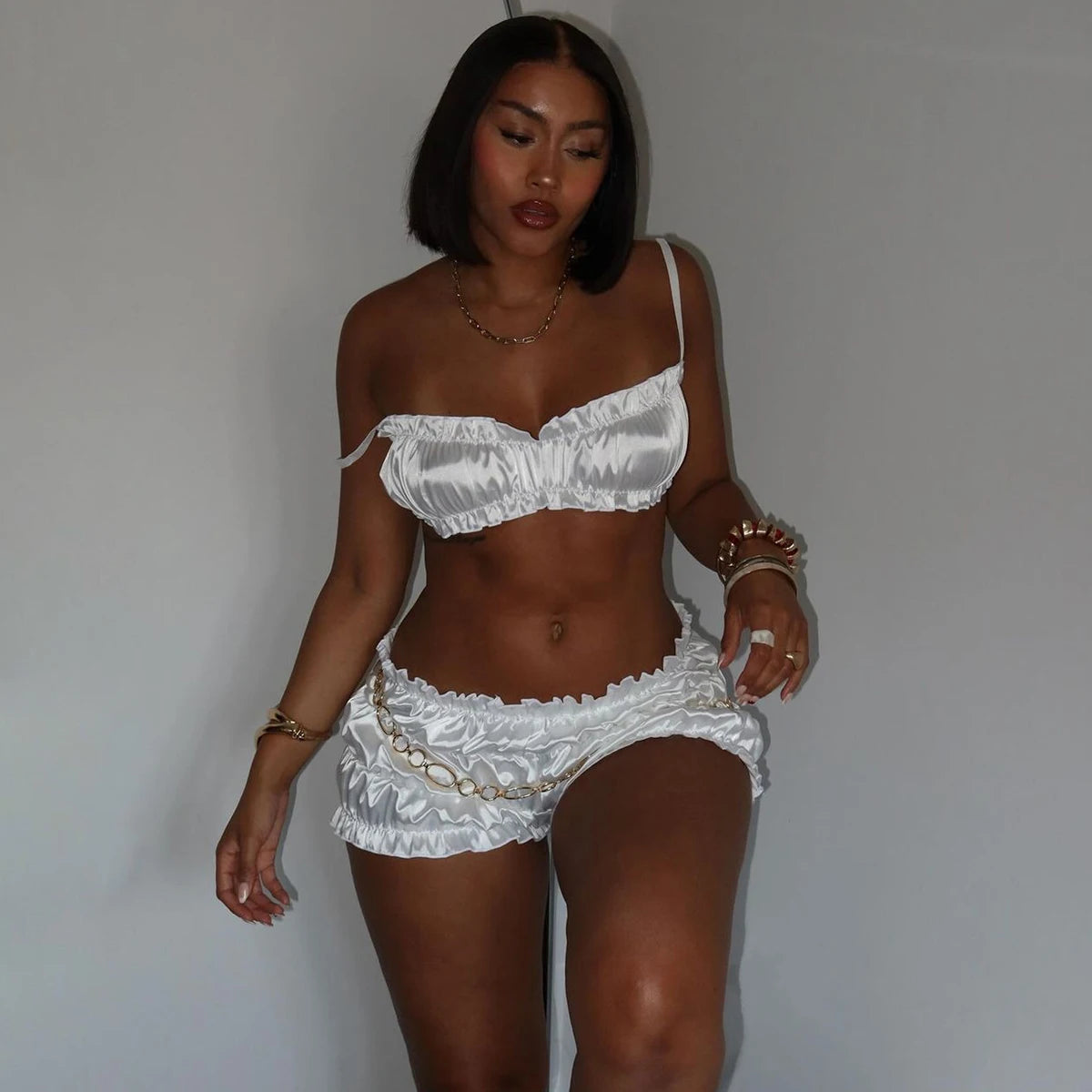 Ruched Slim Top Shorts Two Piece Set