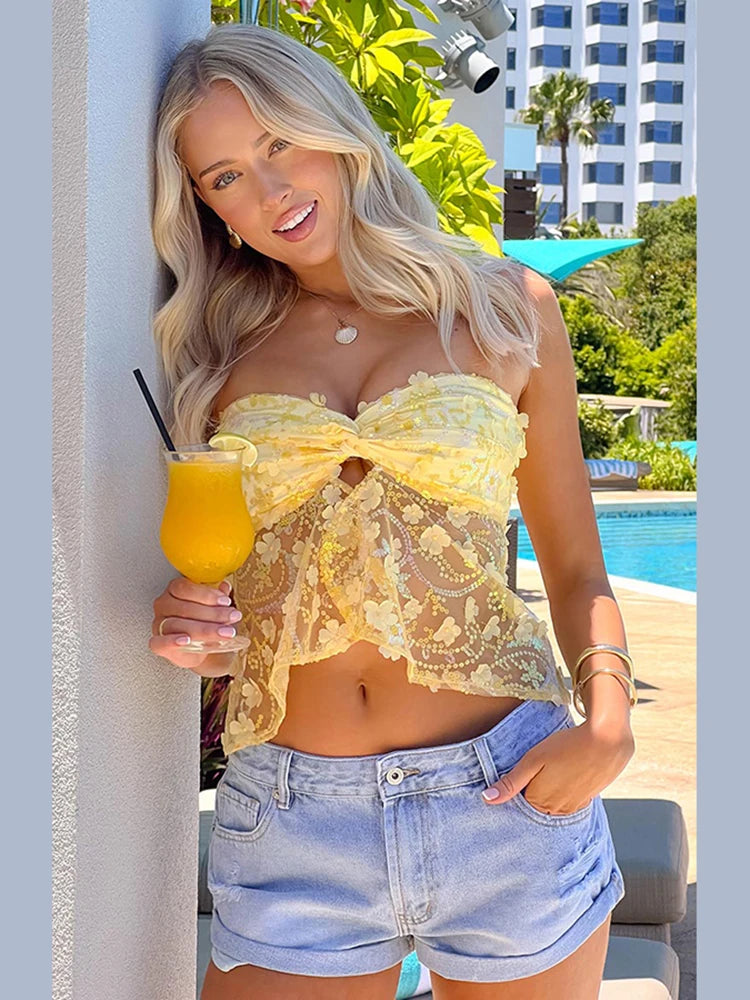 Meh Applique Tank Straple Pleat Crop Vet Trend Sweat Stunning Top