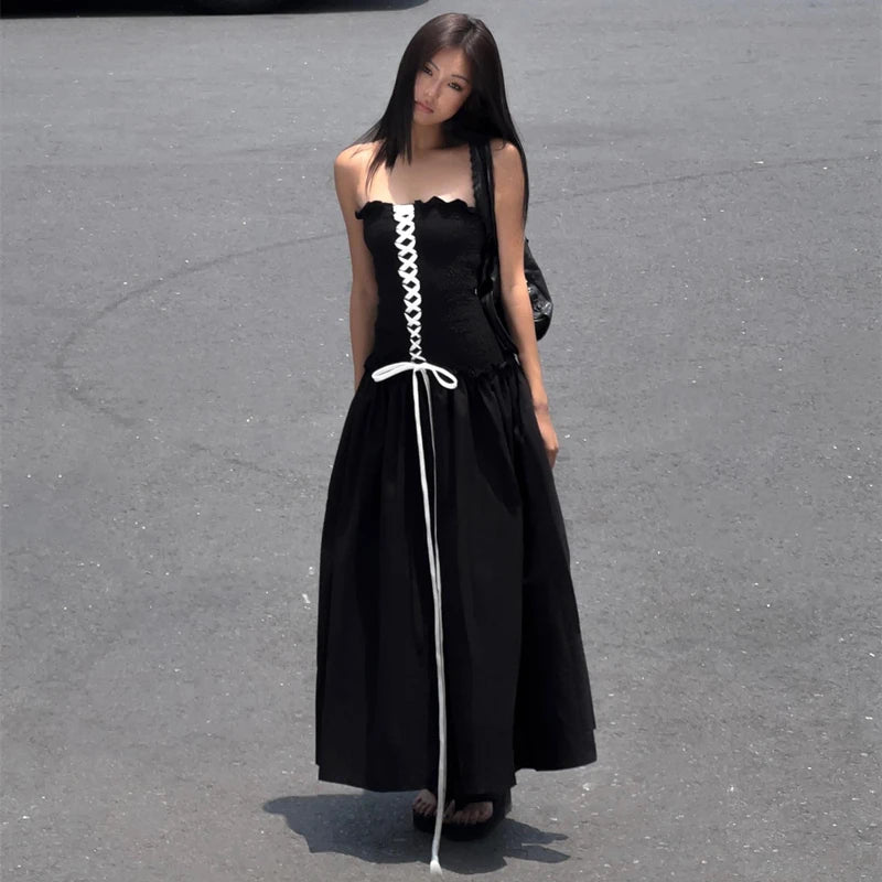 Black Backless Loose Maxi Dress