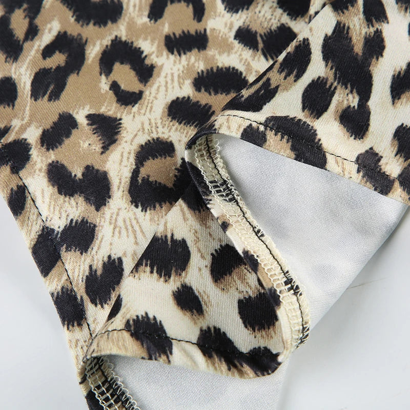 Backless Leopard Camisoles Lace-up Halter Neck