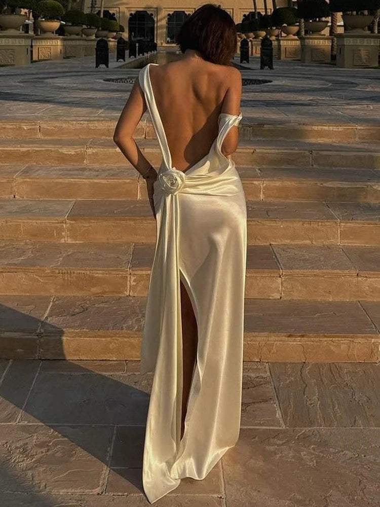 Satin Backless High Split Maxi Dress