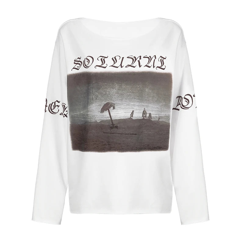 Graphic Print Oversized Sweatshirts Crewneck Loose