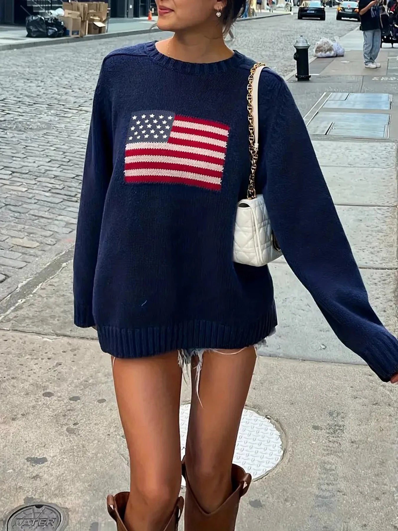 Graphic Knit Sweater Crewneck Pullover Looe