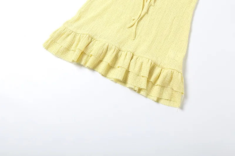 Yellow Ruffled Off Shoulder Short Dress