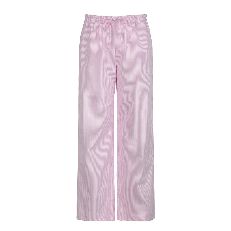 Striped Print Loose Trousers Lace-up Joggers Baggy Pants Bottoms