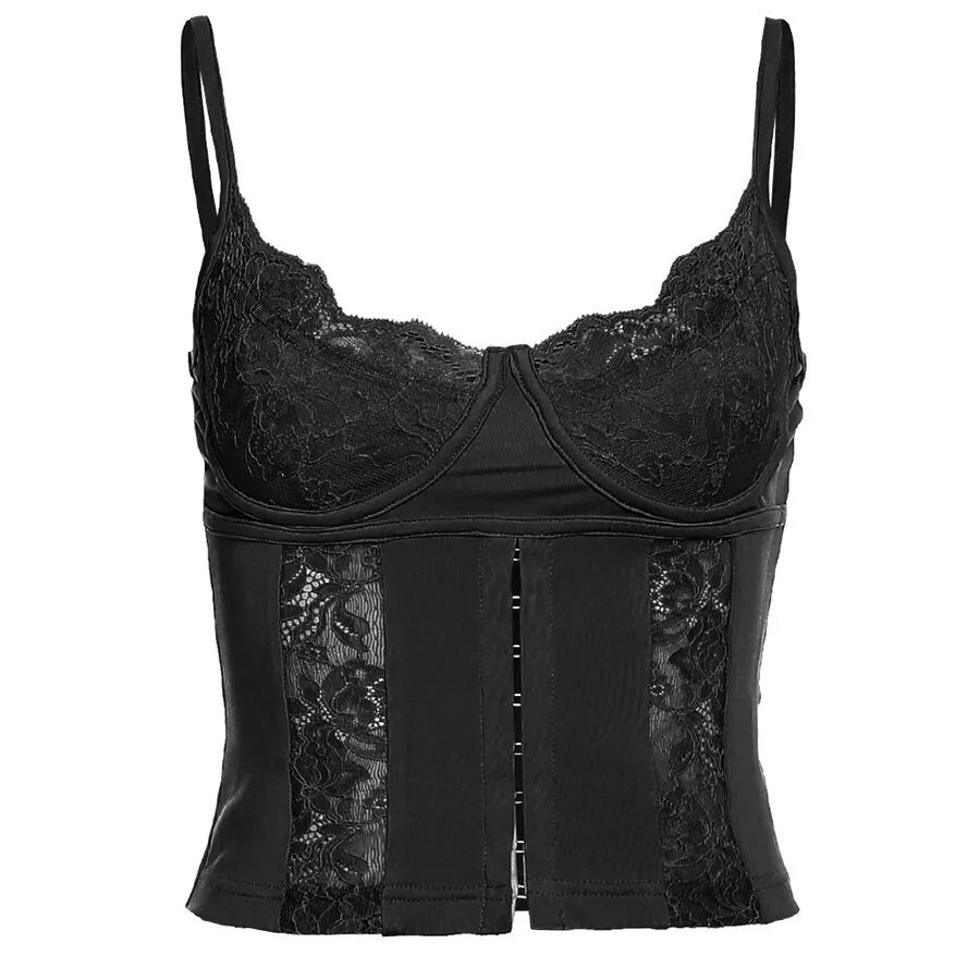 Youth Lace Patchwork Hollow-out Design Sleeveless Camisoles Slim Fit V-neck Tanks Top Vest