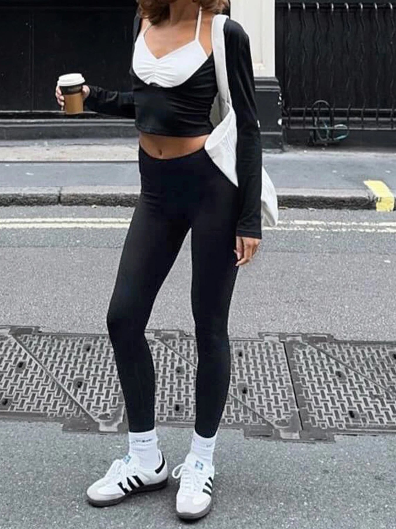 Contrast-color Patchwork Cropped Tshirts Halter Neck Slim 's Long Sleeves Shirts