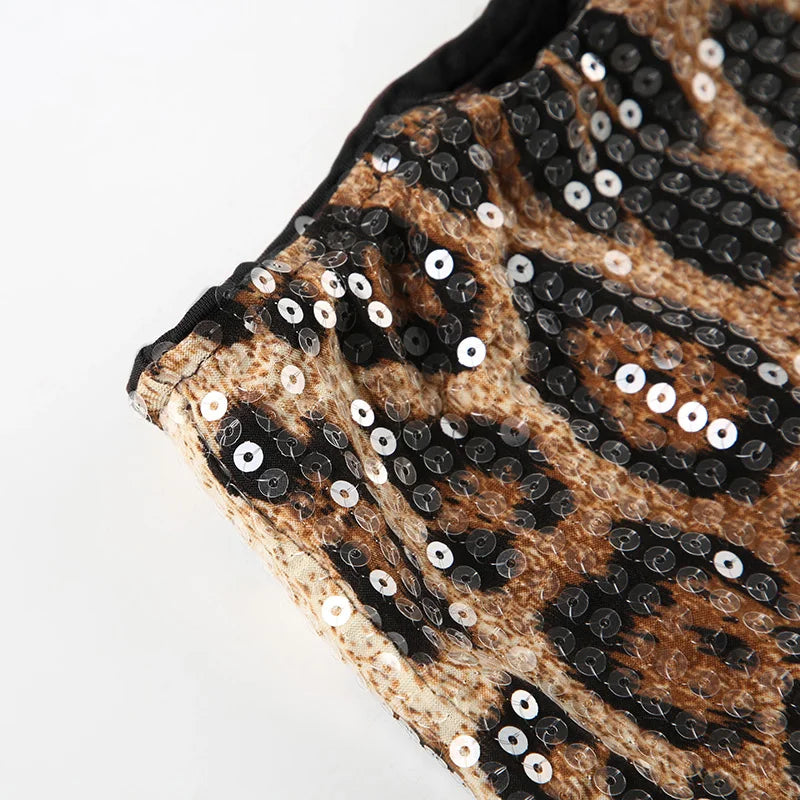 Leopard Print Sequin Shorts s Retro Low Waist