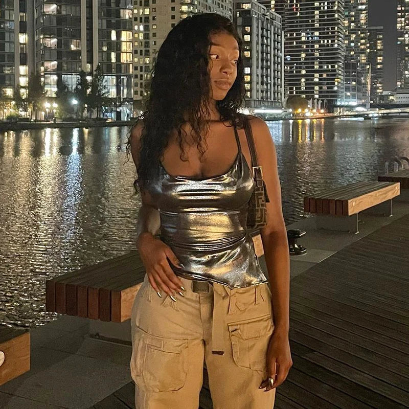 Silver Shiny Bodycon Top