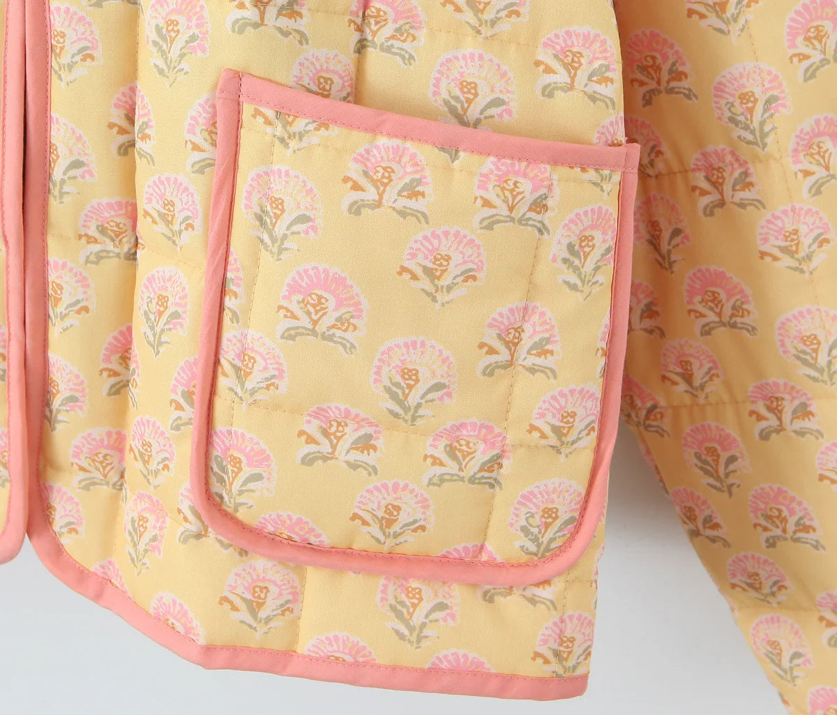 Yellow Cotton Floral Coat