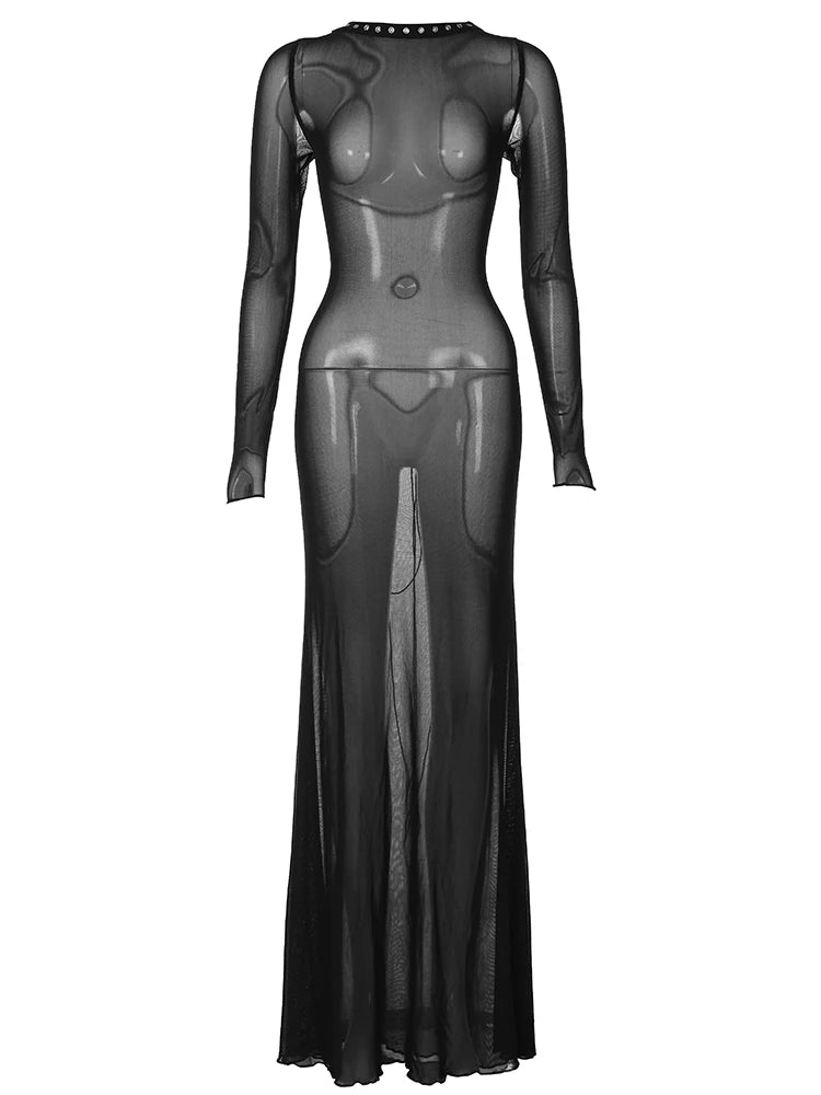 See Through Maxi Backless Back Straps Dress