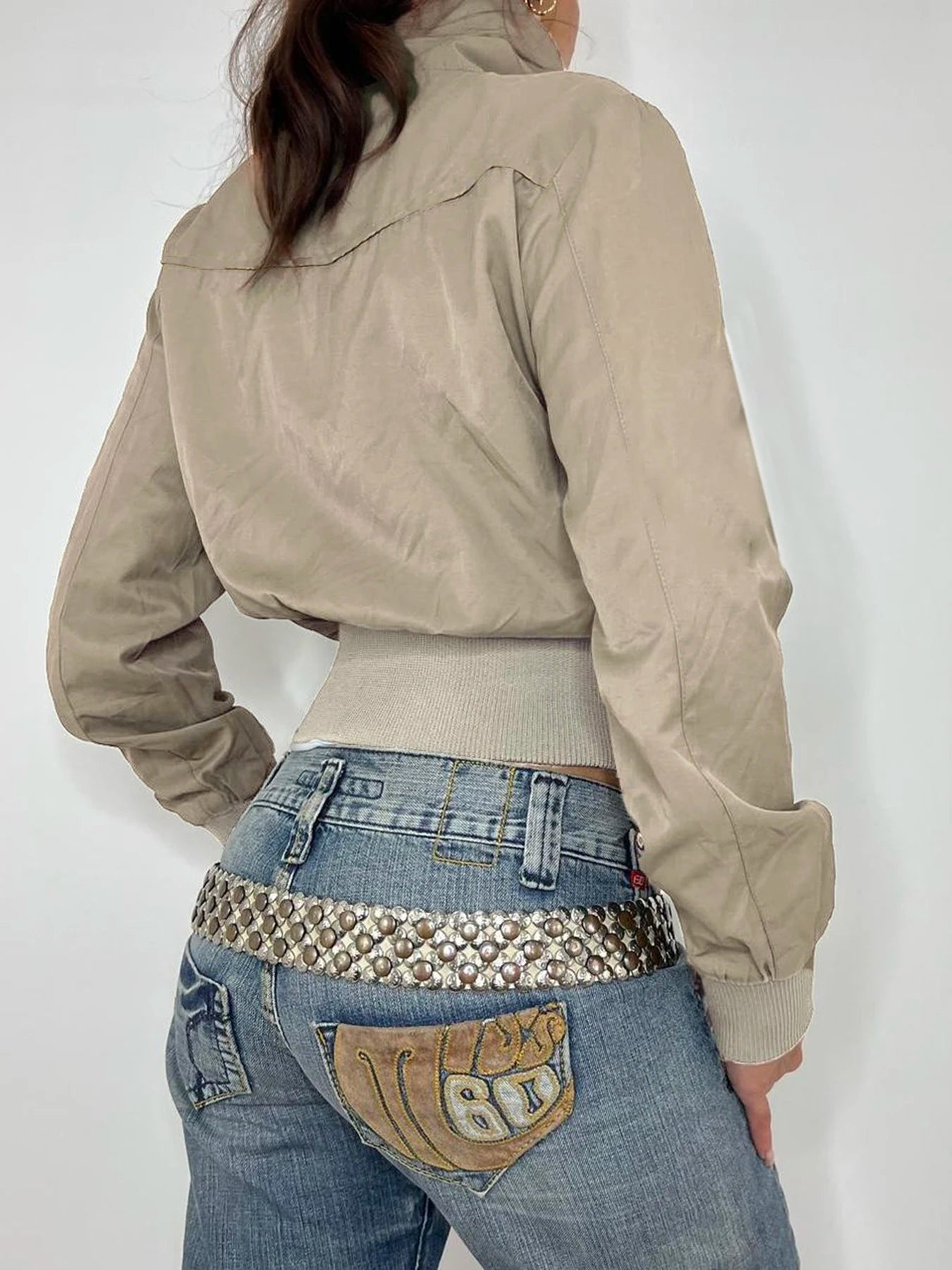 Patchwork Jackets Pockets Turn-down Collar 's Coats Zipper