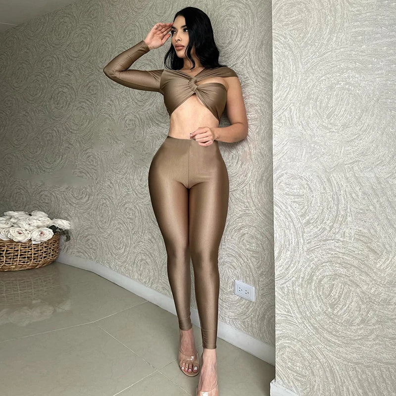 The Navel Expo Deign Sene Single Sleeve Top Thin Slim Pant Set