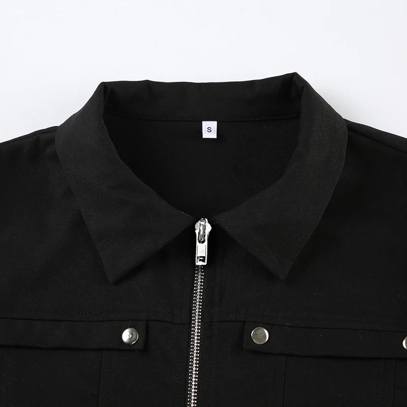 's Rivet Jacket Black Zip-Up with Pockets Long Sleeve Coats Cropped Design