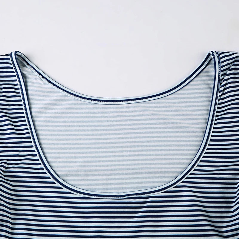 Strip Crewneck Top Backless Long Sleeve Slim Shirt Tee