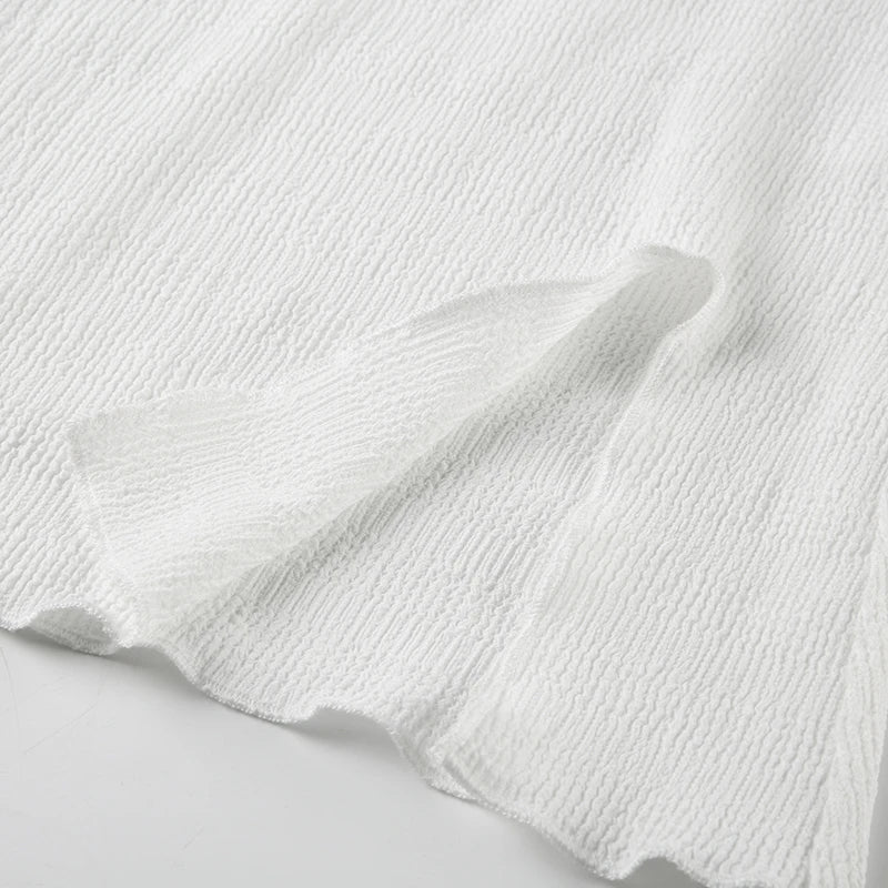 Lace-up 's White Tee Shirts Slash Neck Slits Top Slim Daily