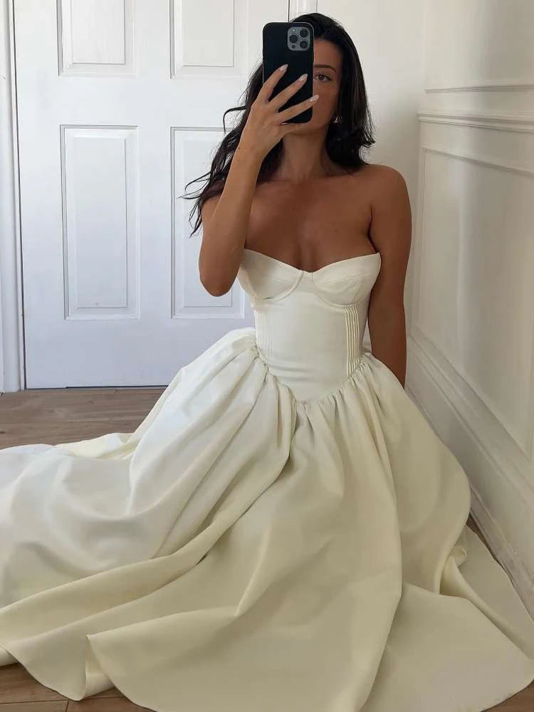 Backless Dress Cleavage Chest Wrap Loose Ruffles Gown Girl Long Bodycon