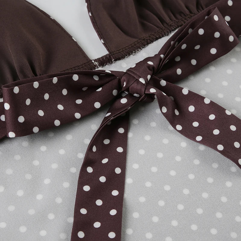 Backless Dot Print Camisole Halter Neck