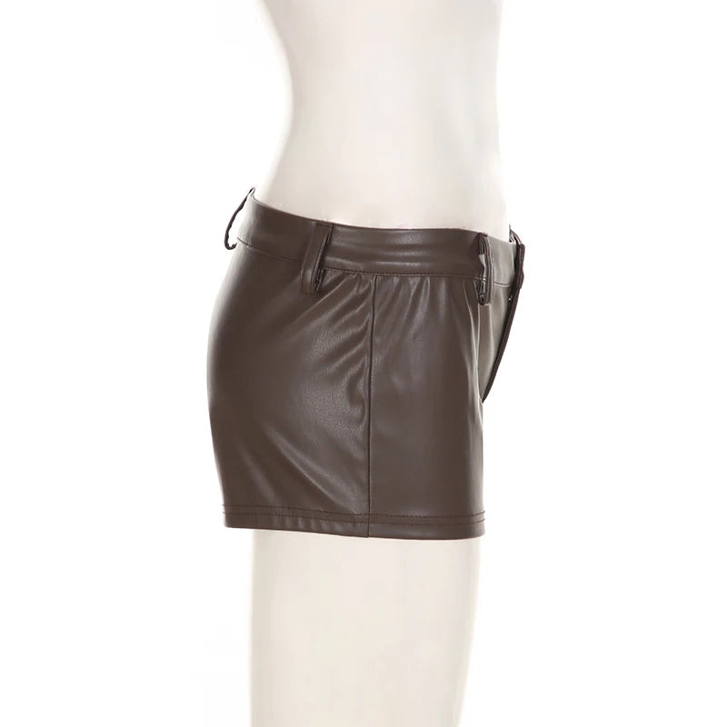 Low Waisted Mini Leather Shorts Furry Belts Waist Bottoms