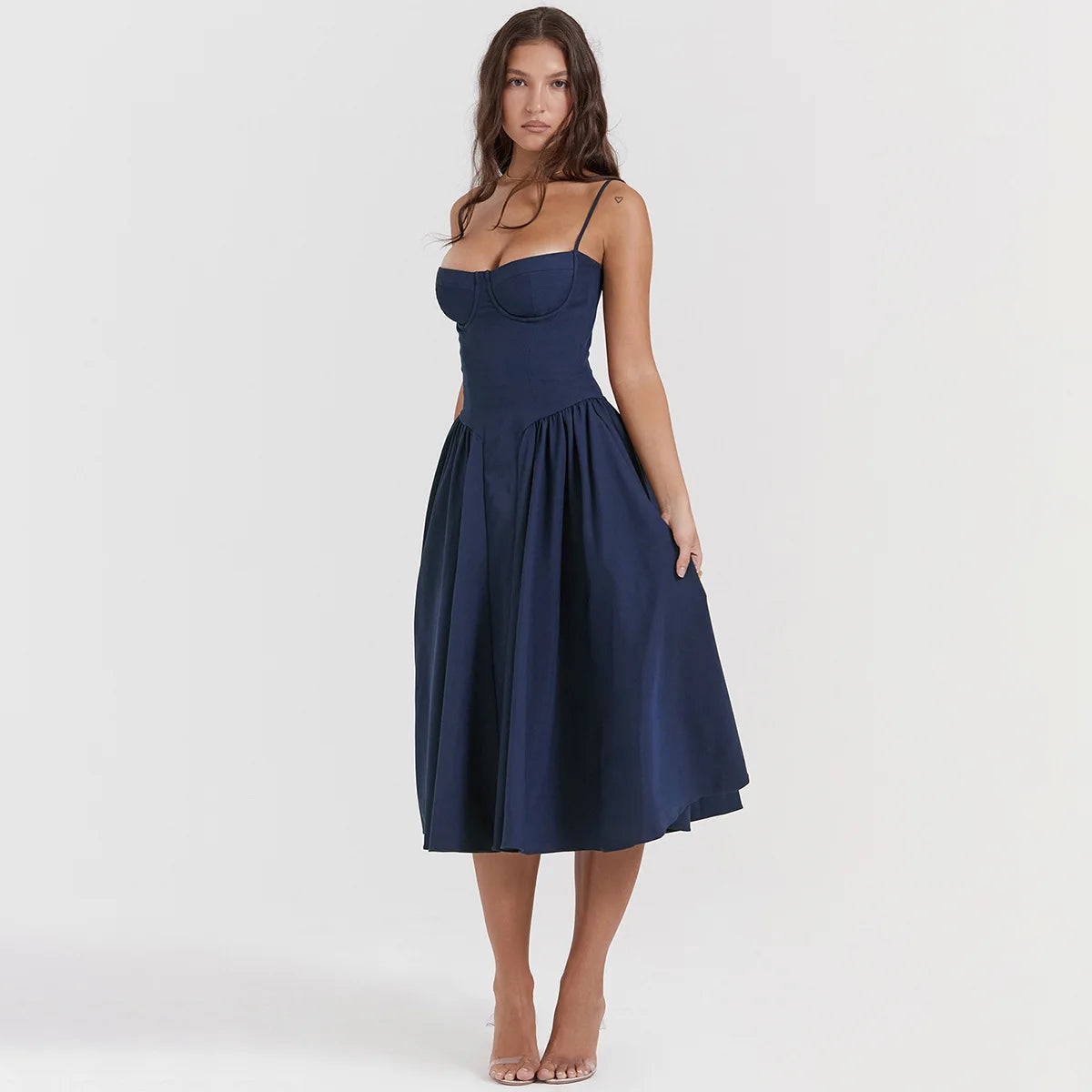 Dress for Pink Spaghetti Strap Midi Dress with Pocket Long Dress