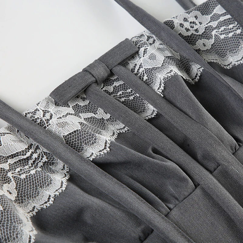 Gray Lace Bow Top