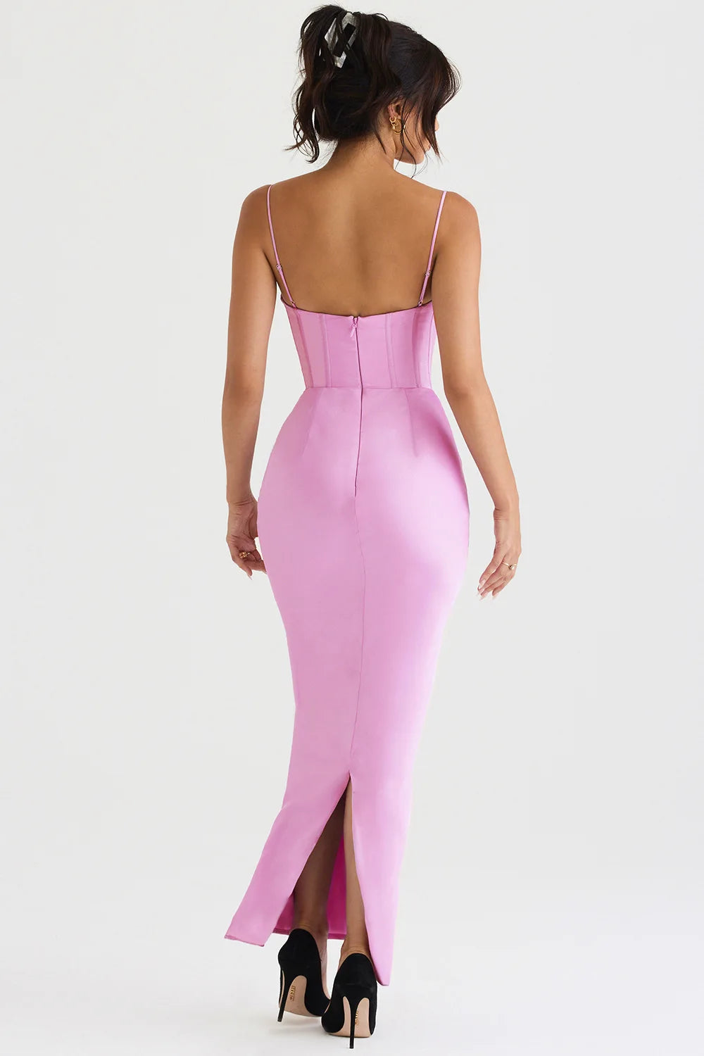 Satin Maxi Bodycon Dress Event Night Wedding Guest Dress Corset Dress Pink Slit Dress High Quality