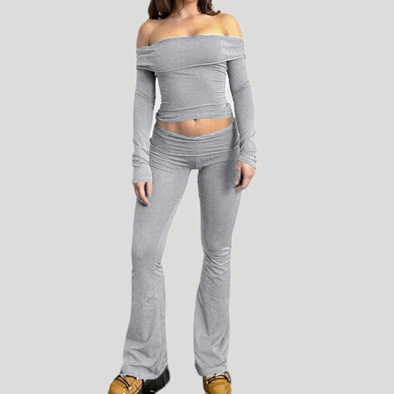 Slash Neck Top and Pants Sets 's Two Pieces Of Slim