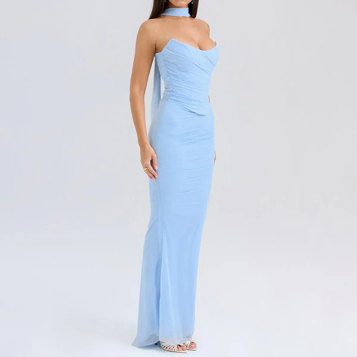 2 Pieces Dress Set with Scarf Matching Sets Cropped Top and Long Dress Set Casual Dress