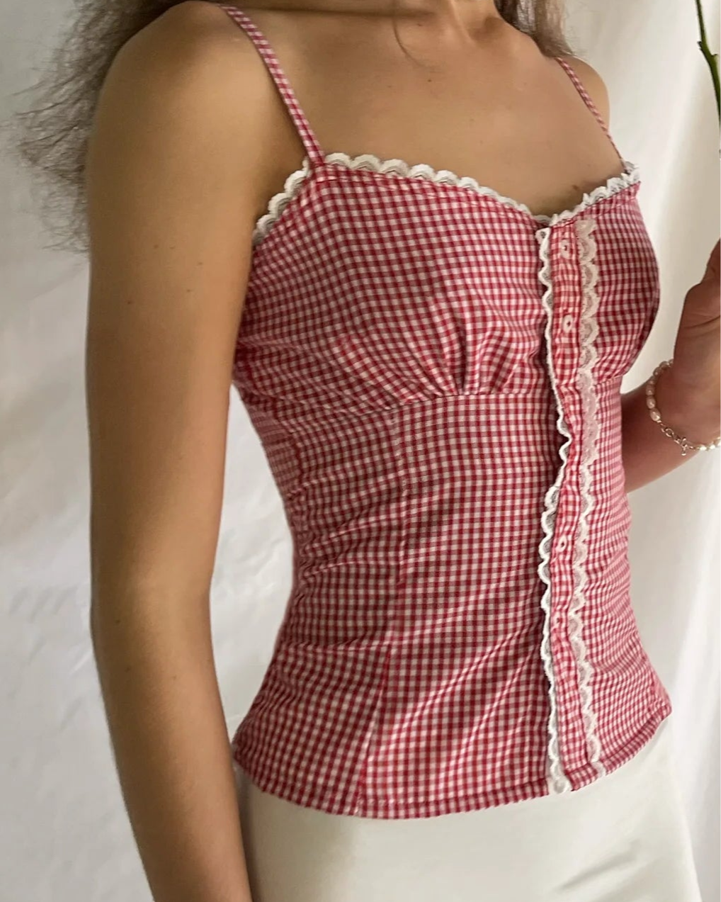 Plaid Lace Backless Slim Tank Top