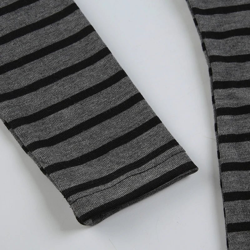 Strip Long Sleeve Tee Shirt Crewneck Slim
