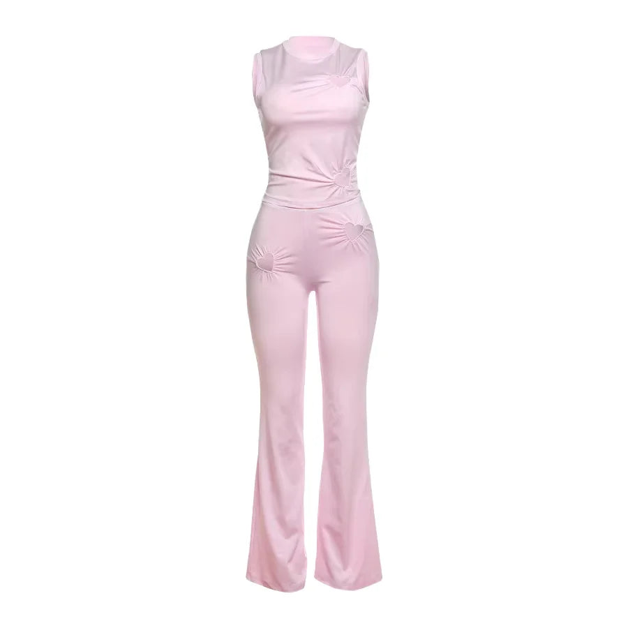 Ankle-Length Pant Suit Slim Love Hollow Pattern Pant Suit