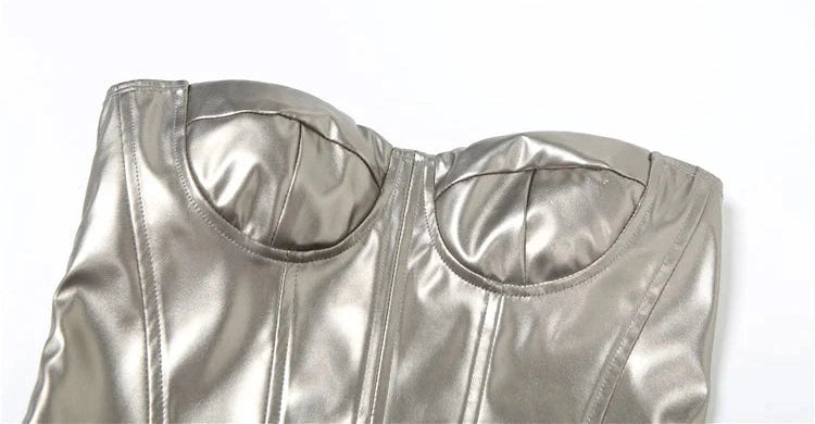 Glossy Finish Bandeau Top Fake Fishbones a Sense Of Science And Technology