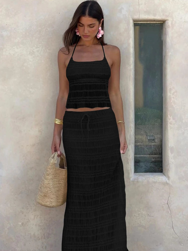 Mesh See Through Backless Two Piece Set