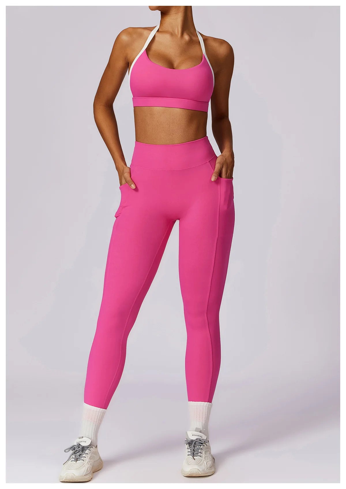2 Pieces Tracksuit Yoga Set Workout Sports Gym Fitness Long Sleeve Crop Top High Waist Leggings Sports Suits