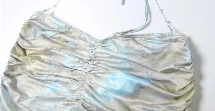 Pearl Splice Stunning Dress Tie Dye Tassel Hollow Shirring Maxi Bodycon
