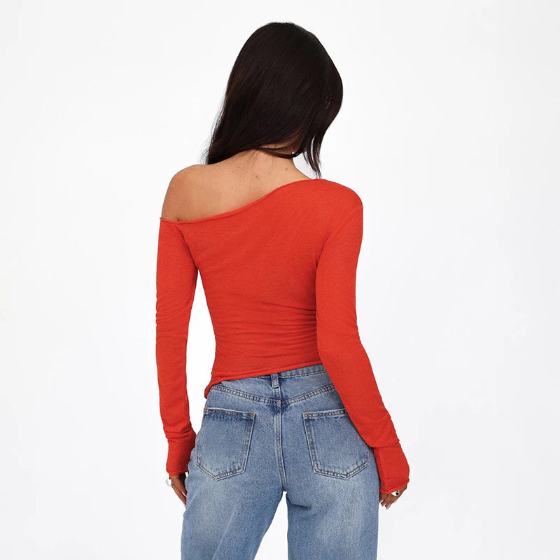 Off Shoulder Long Sleeve T Shirt Bandage Crop Top
