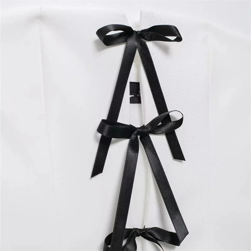 Off Shoulder Corset Top Bow Ties Cut Out White Crop Top Sleeveless Backless Tube Tops Short Tops
