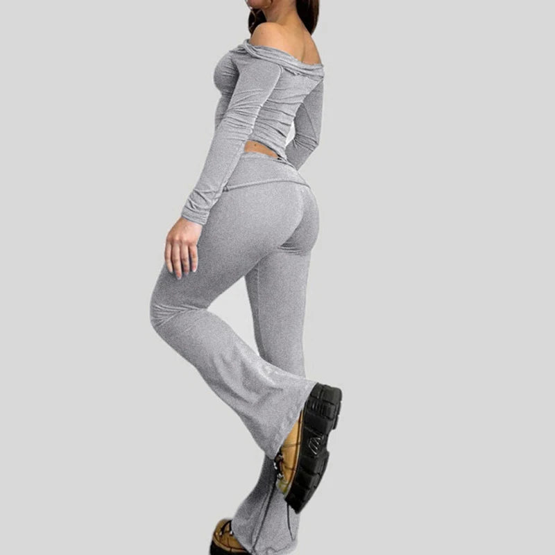 Slash Neck Top and Pants Sets 's Two Pieces Of Slim